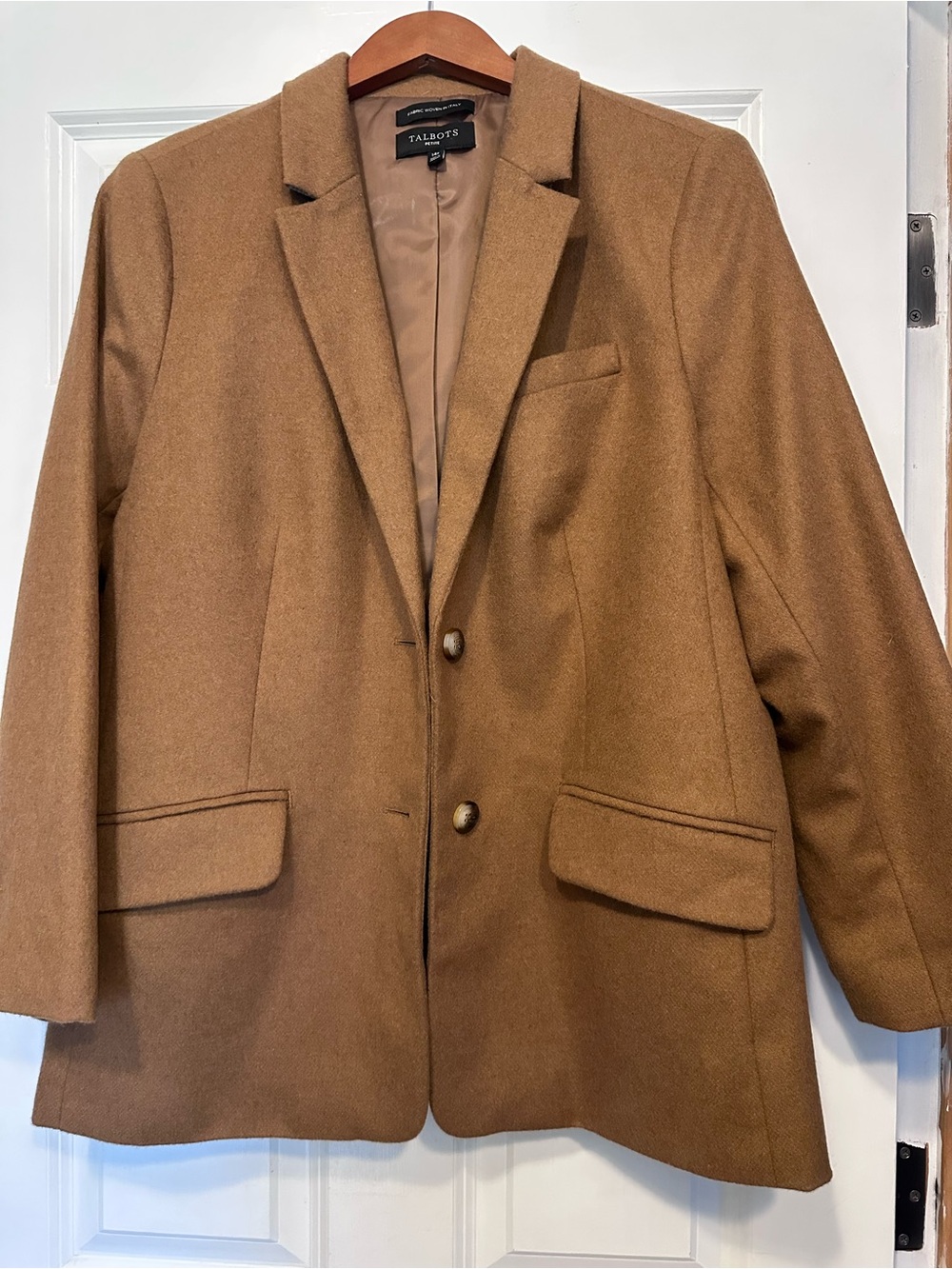 Talbots petite Tailored Italian Wool-Blend Coat blazer Camel 14 14p